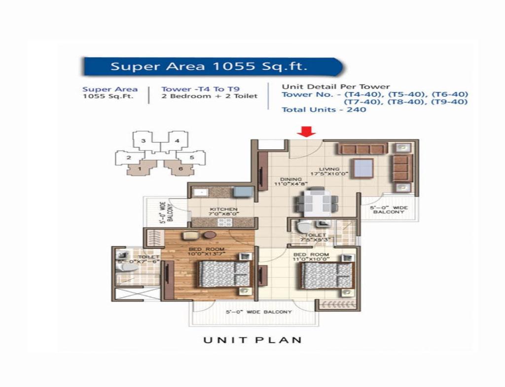 Ace Aqua Casa 2 BHK Floor Plan Size 1055 Sqft