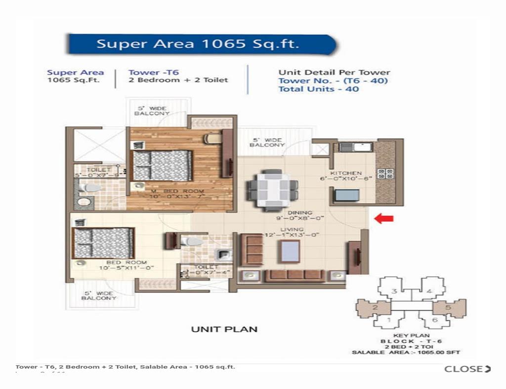 Ace Aqua Casa 2 BHK Floor Plan Size 1065 Sqft