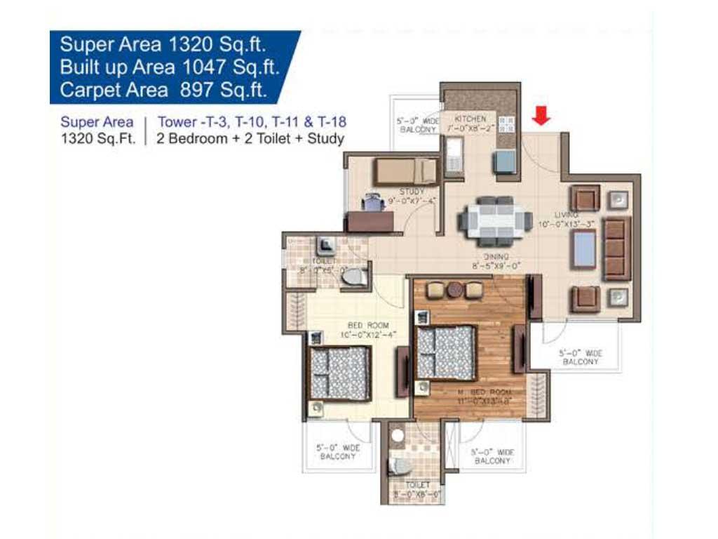 Ace Aqua Casa 2 BHK Floor Plan Size 1320 Sqft