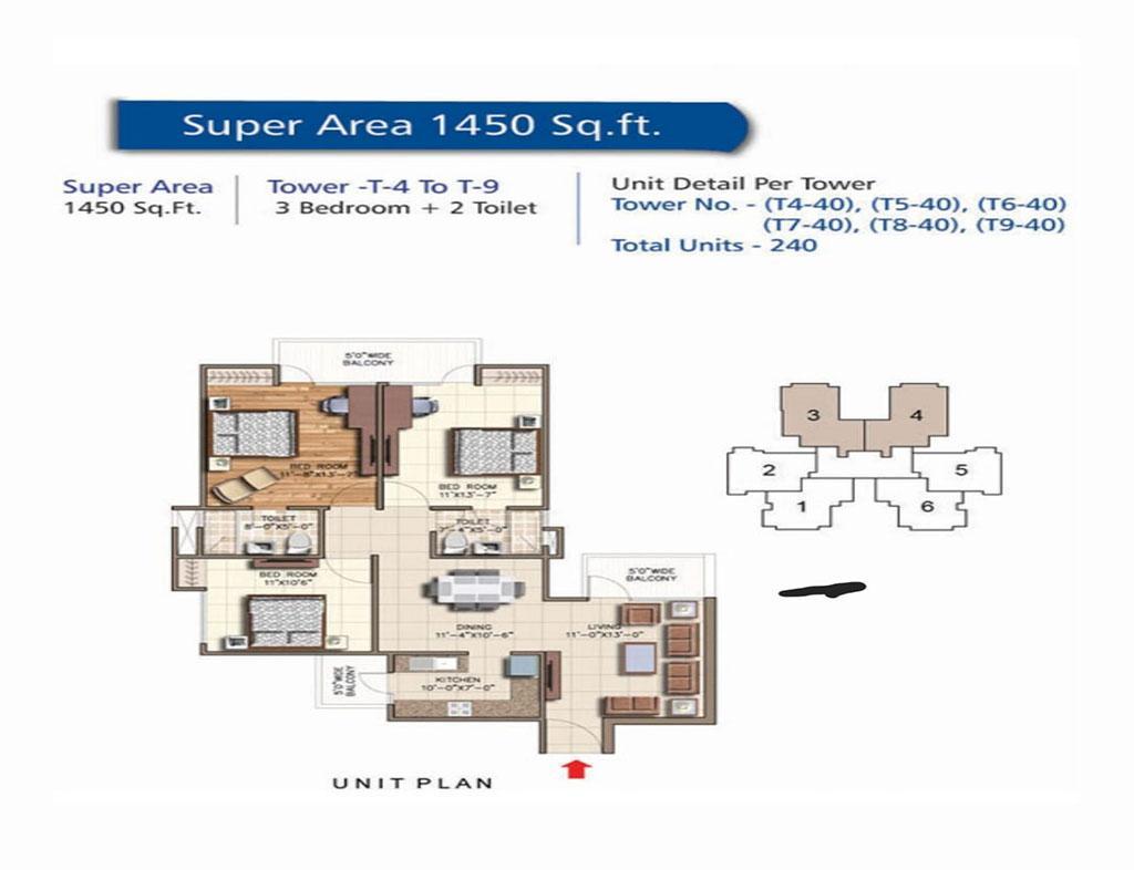 Ace Aqua Casa 3 BHK Floor Plan Size 1430 Sqft