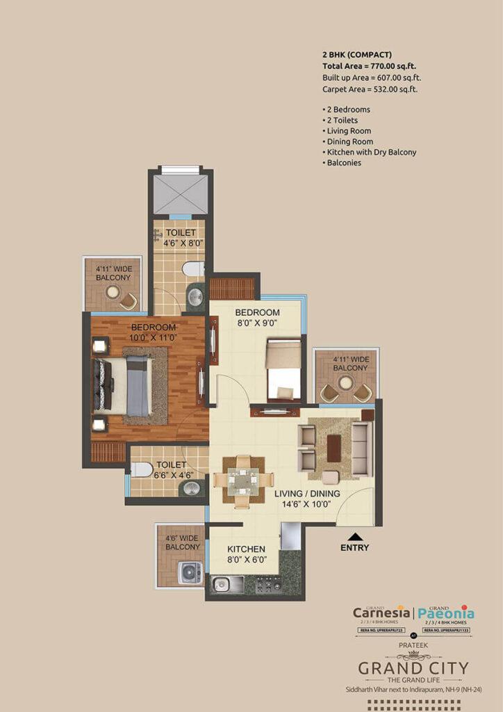 carnesia floor plan 2bhk 770sqft