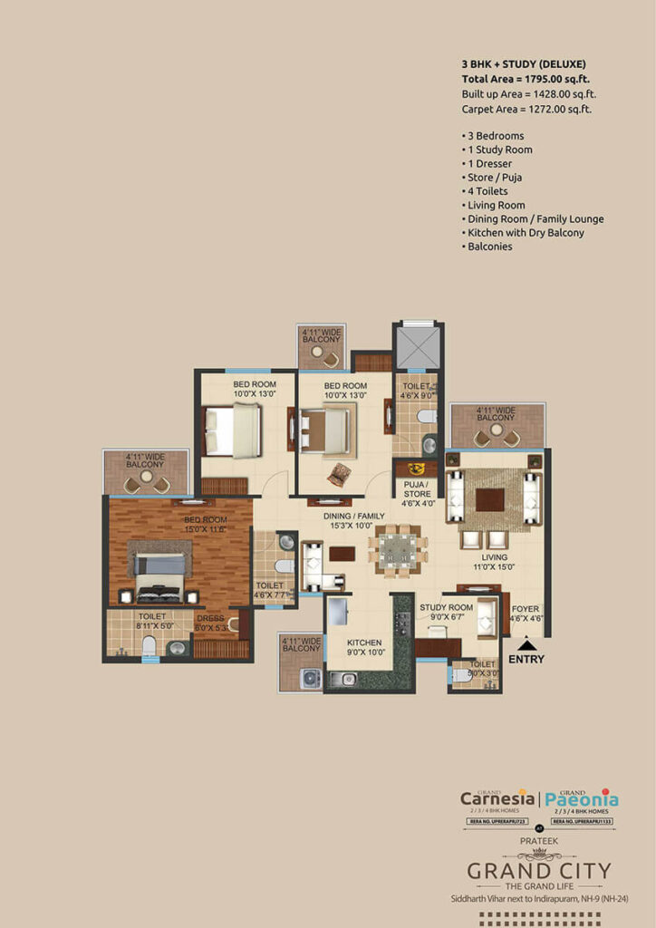 carnesia floor plan 3bhk 1795sqft